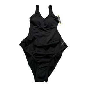 Hurley Womens Black Ribbed One Piece Swimsuit Size Medium UPF 50+